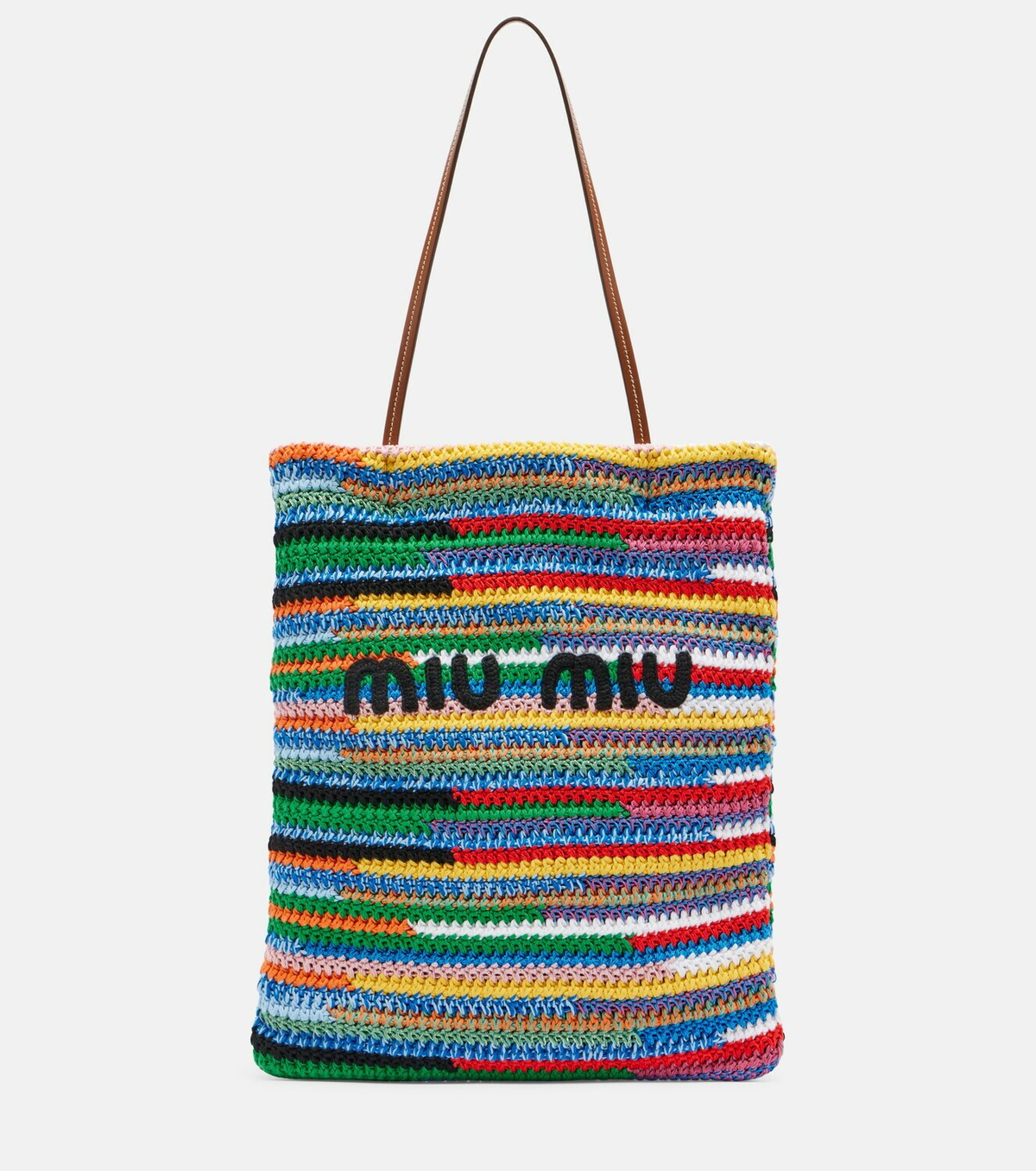 Miu Miu Leather-trimmed crochet cotton tote bag