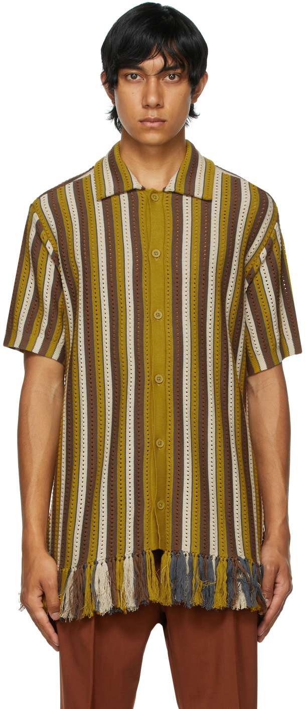 CMMN SWDN Brown Weston Knit Stripe Short Sleeve Shirt CMMN SWDN