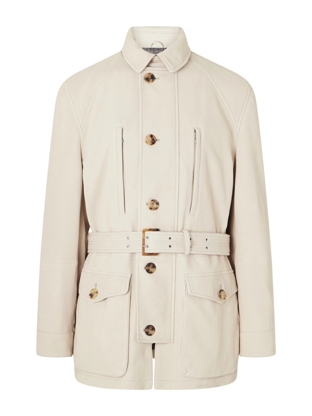 Photo: Brunello Cucinelli - Belted Leather Jacket - Neutrals
