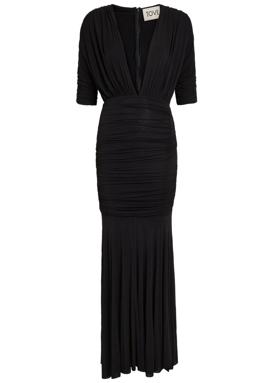 Tove Yana Ruched Stretch-jersey Maxi Dress Black