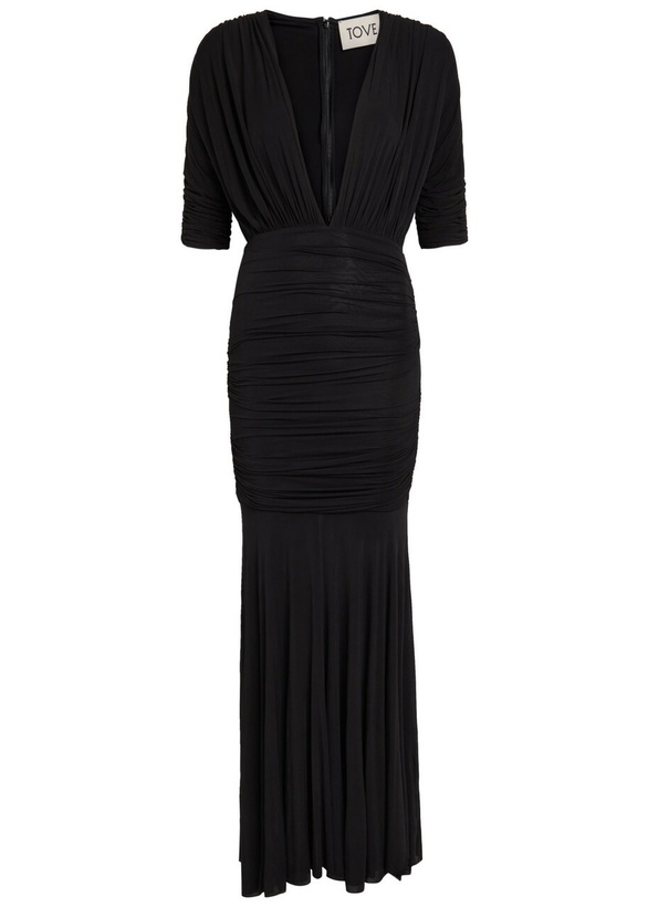 Photo: Tove Yana Ruched Stretch-jersey Maxi Dress Black