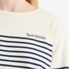 Sporty & Rich Women's Serif Logo Mariniere Sweater in Off White/Navy Strip Navy