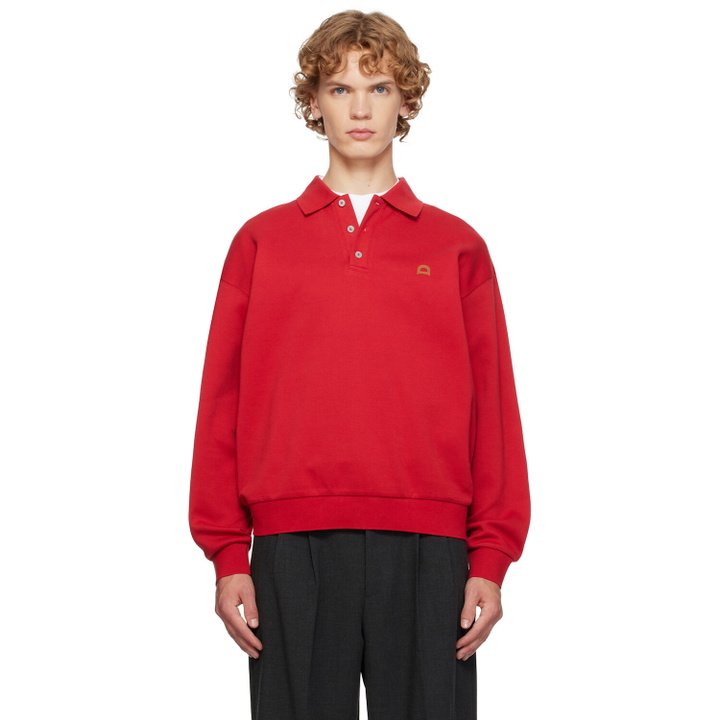 Photo: Dunst Red Leather Logo Collared Polo