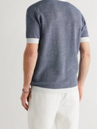 THOM SWEENEY - Mélange Cotton and Linen-Blend Polo Shirt - Blue