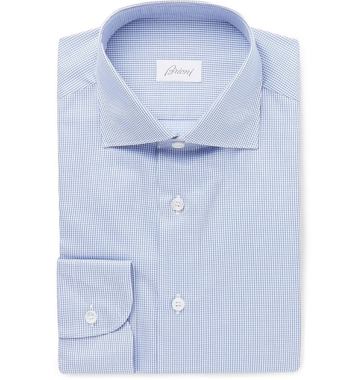 Photo: Brioni - Light-Blue Cutaway-Collar Puppytooth Cotton Shirt - Blue