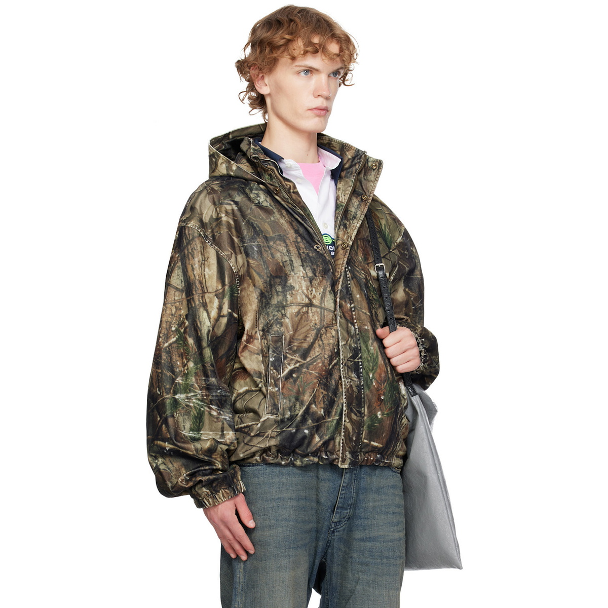 Balenciaga Khaki Camo Flocked Cotton Hooded Jacket