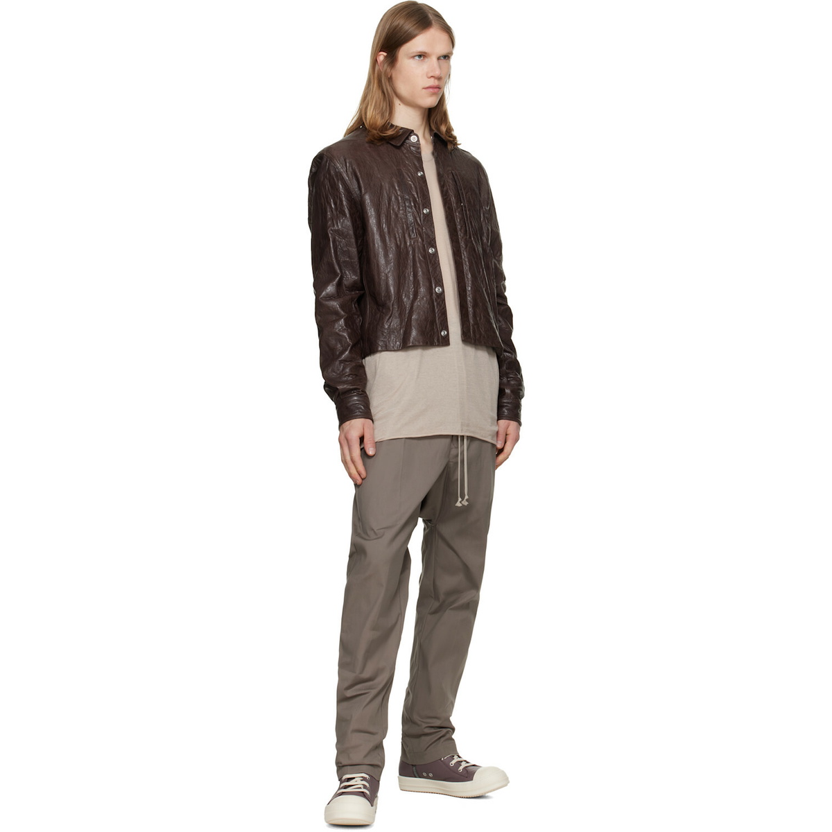 Rick Owens Brown Tower Alice Leather Jacket