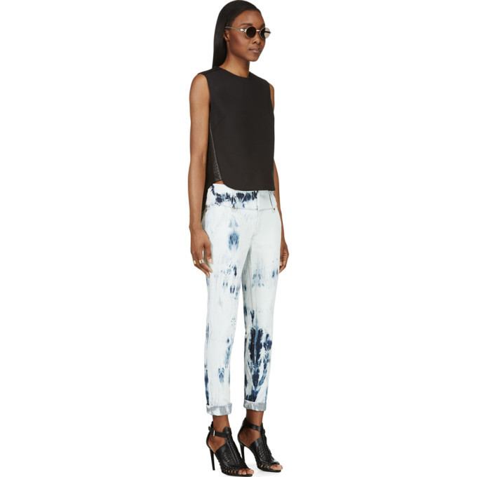 Anthony Vaccarello Blue Bleached Denim Cropped Jeans