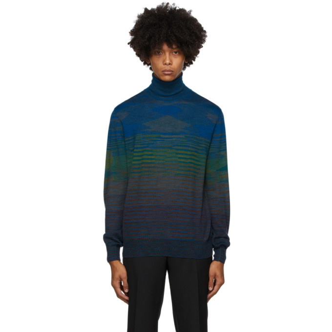 Photo: Missoni Blue and Green Knit Striped Turtleneck