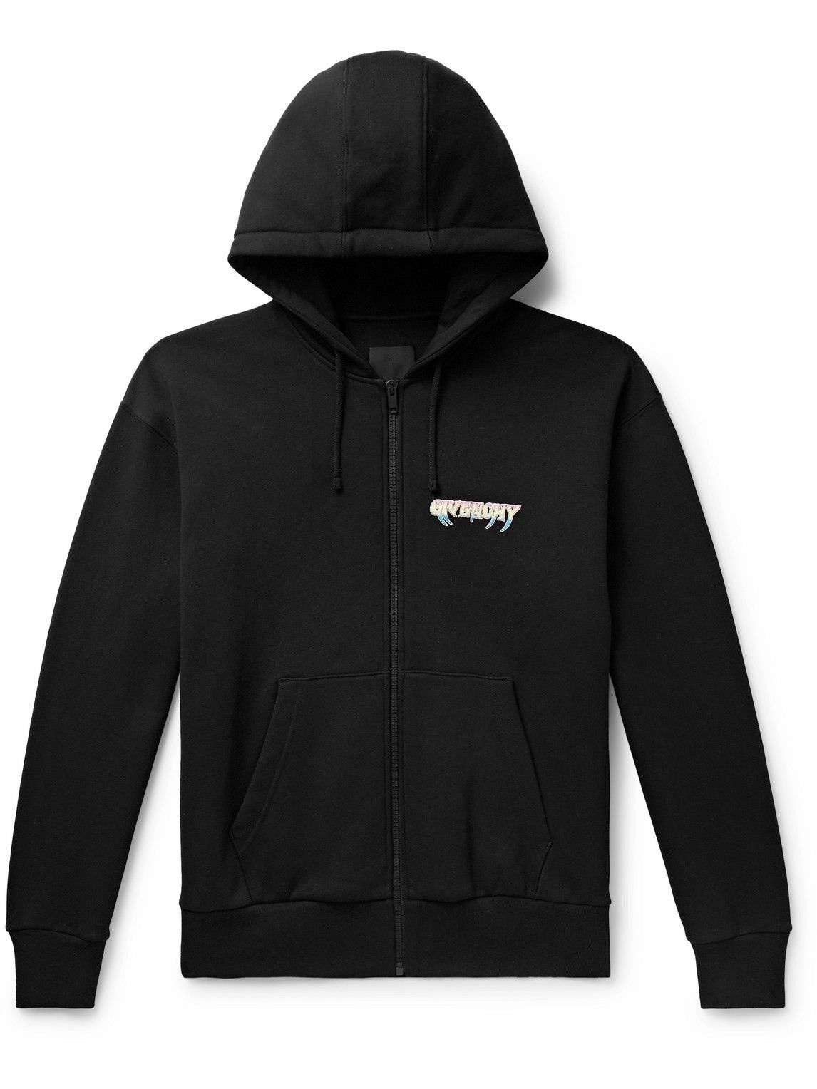 Photo: Givenchy - World Tour Logo-Print Cotton-Jersey Zip-Up Hoodie - Black