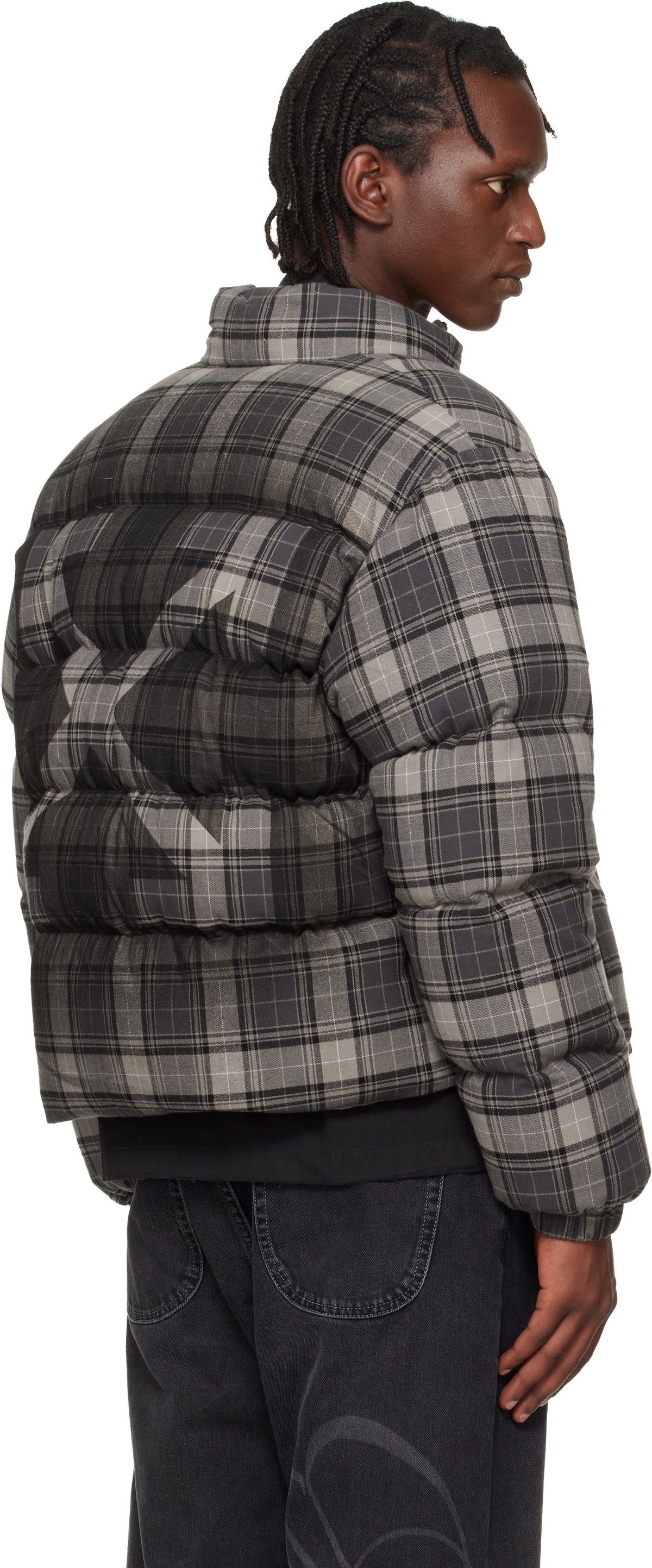 Off-White Gray Spray Arrow Check Flannel Down Jacket