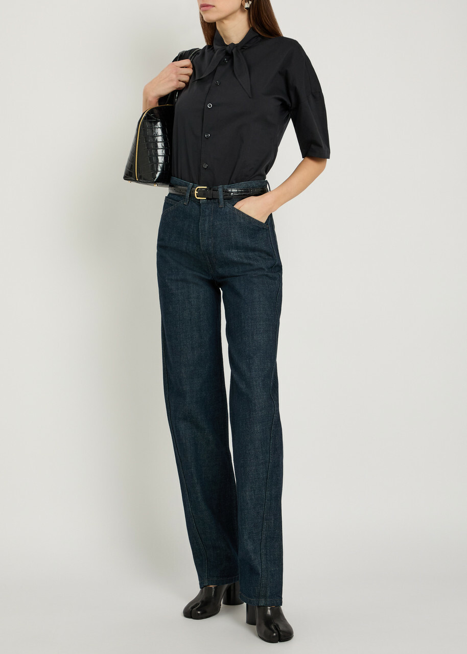 Lemaire Tie-neck Cotton Shirt Charcoal