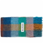 Acne Studios Men's Vally Check Scarf in Turquoise/Camel/Blue