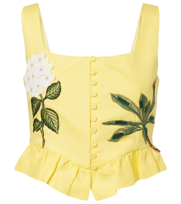 Photo: Agua by Agua Bendita Eslabón floral-appliqué linen crop top