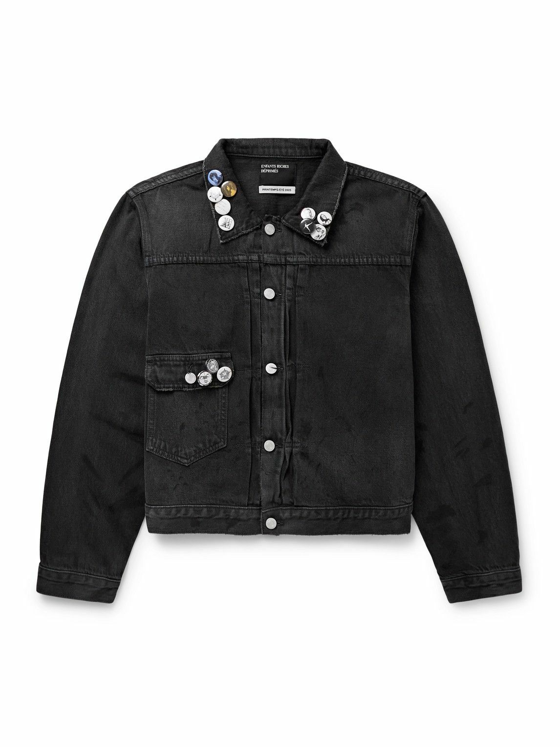 Enfants Riches Déprimés - Appliquéd Distressed Panelled Denim Jacket - Gray