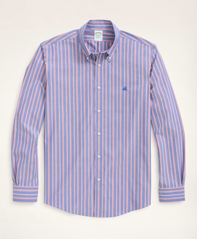 Photo: Brooks Brothers Men's Stretch Milano Slim-Fit Sport Shirt, Non-Iron Stripe | Medium Blue