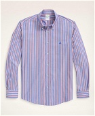 Brooks Brothers Men's Stretch Milano Slim-Fit Sport Shirt, Non-Iron Stripe | Medium Blue