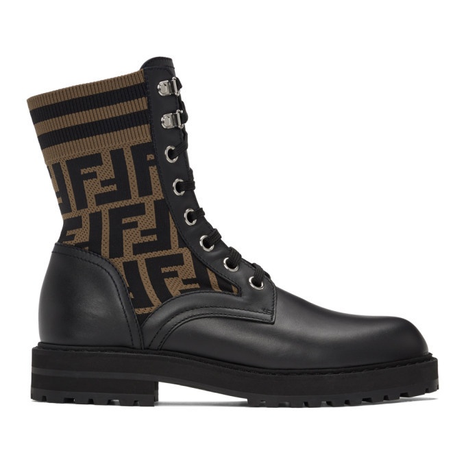 Photo: Fendi Black and Brown Forever Fendi Lace-Up Boots