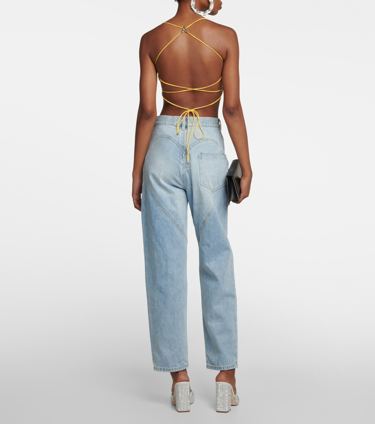 Embellished cutout high-rise wide-leg jeans in blue - Area