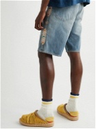 KAPITAL - Wide-Leg Embellished Denim Shorts - Blue