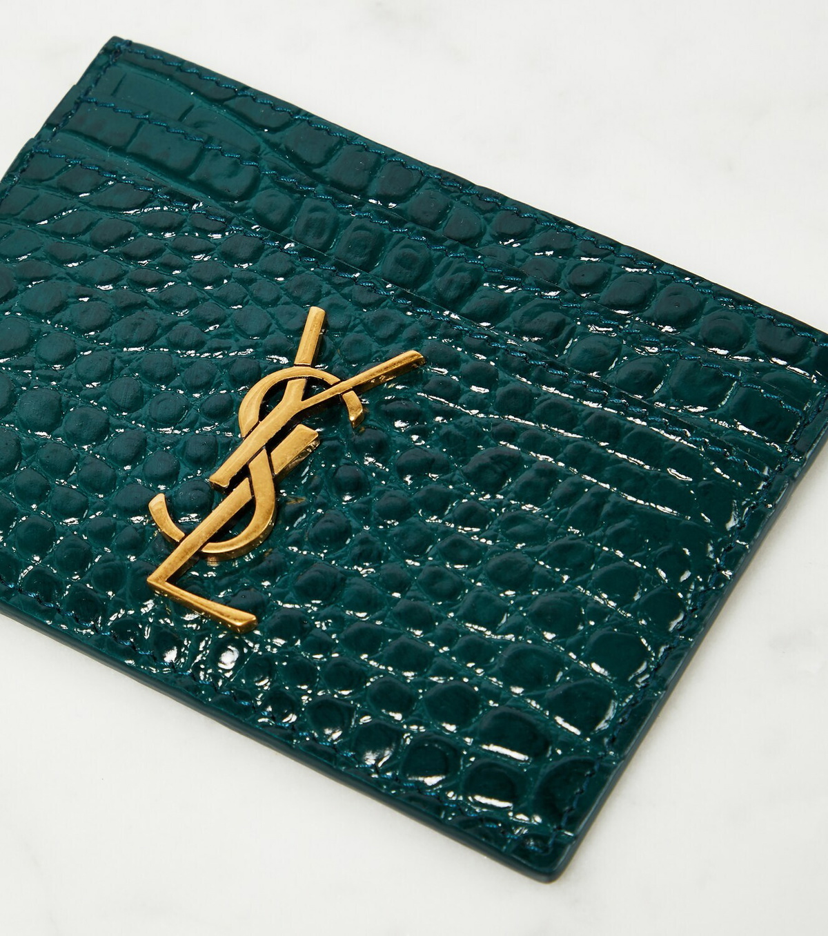 Saint Laurent - Cassandre croc-effect leather card holder Saint