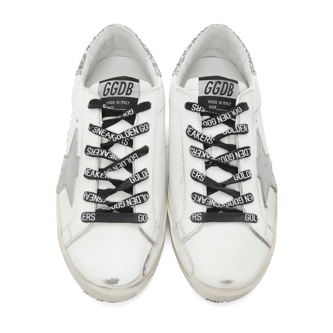 Golden goose best sale white silver glitter