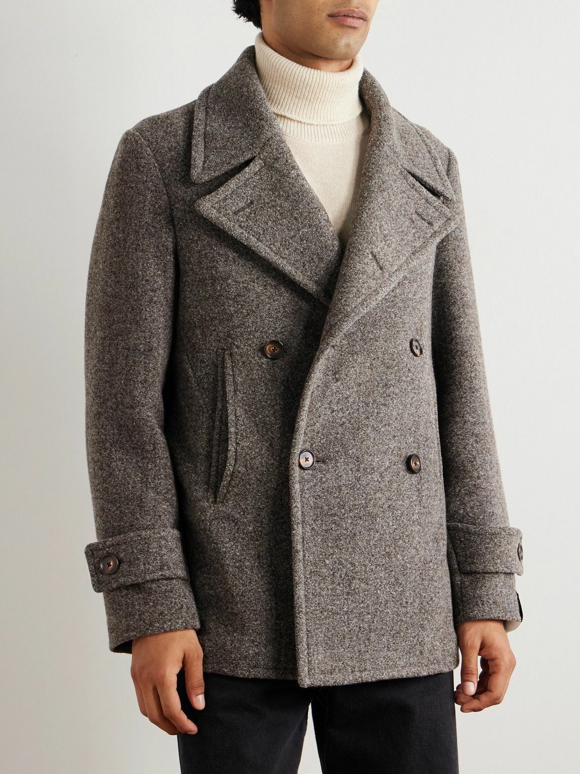 Caruso - Double-Breasted Wool-Blend Peacoat - Brown