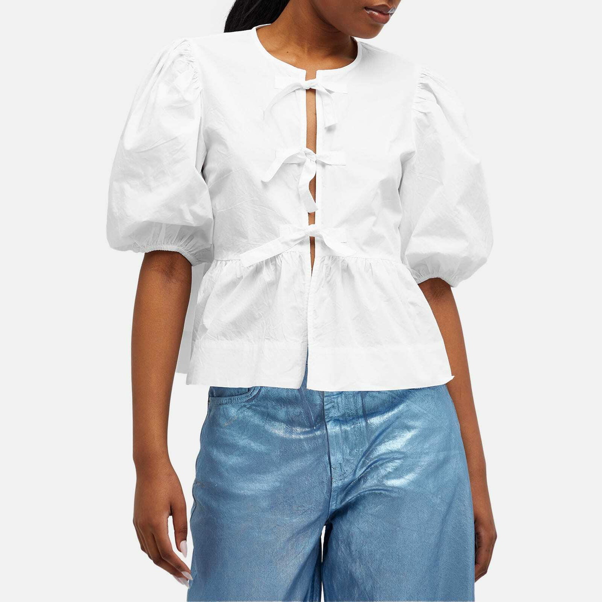GANNI Women's Cotton Poplin Peplum Blouse in Bright White GANNI