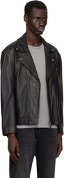 BOSS Black Zip Pocket Leather Biker Jacket