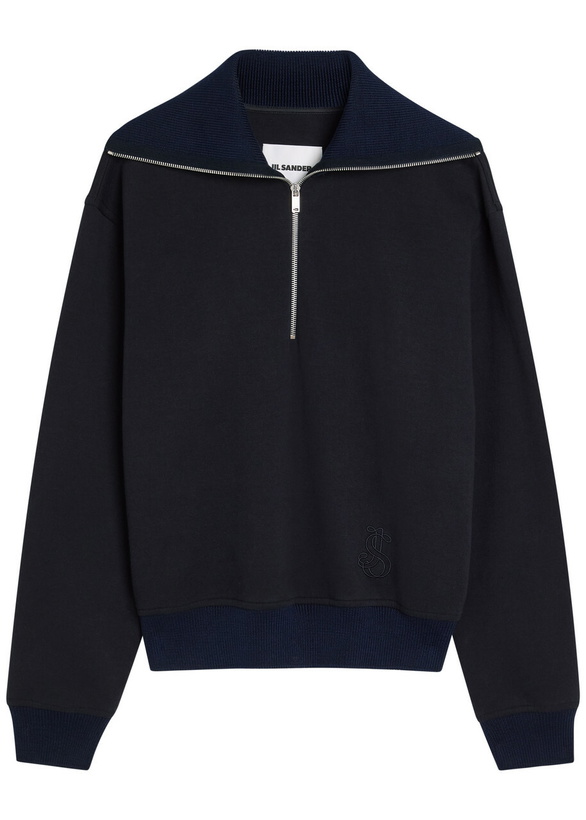 Photo: Jil Sander Half-zip Cotton Polo Sweatshirt Navy