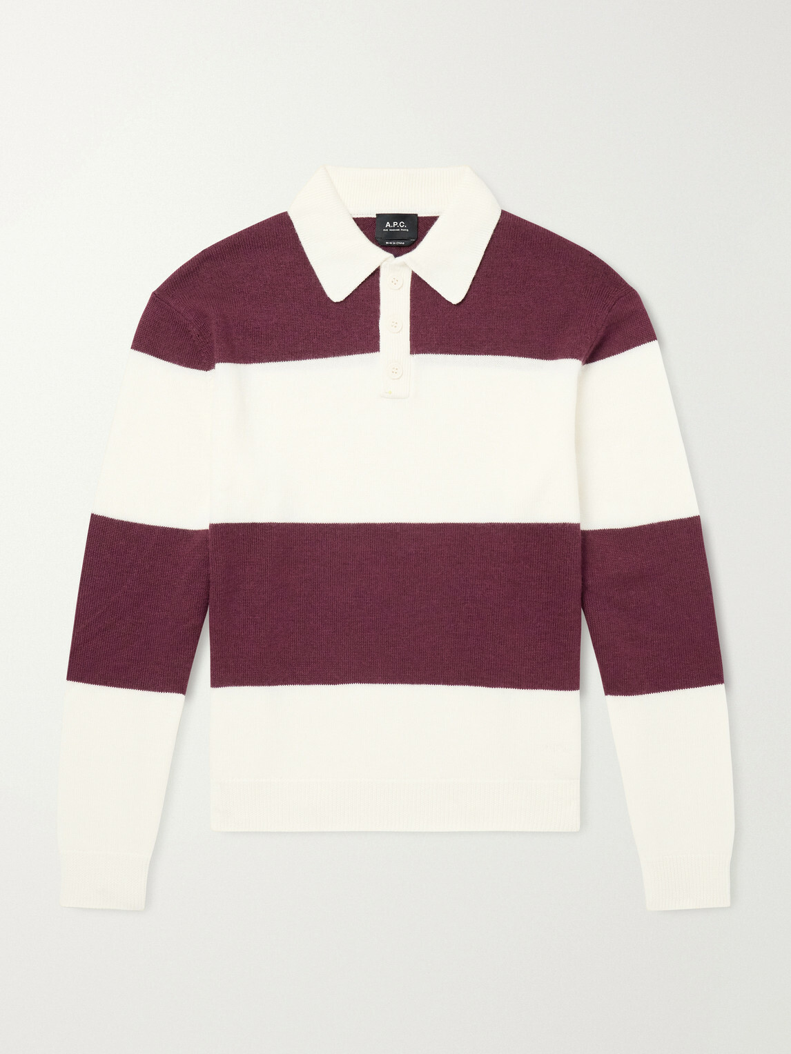A.P.C. - Logo-Embroidered Striped Virgin Wool Polo Sweater - Burgundy