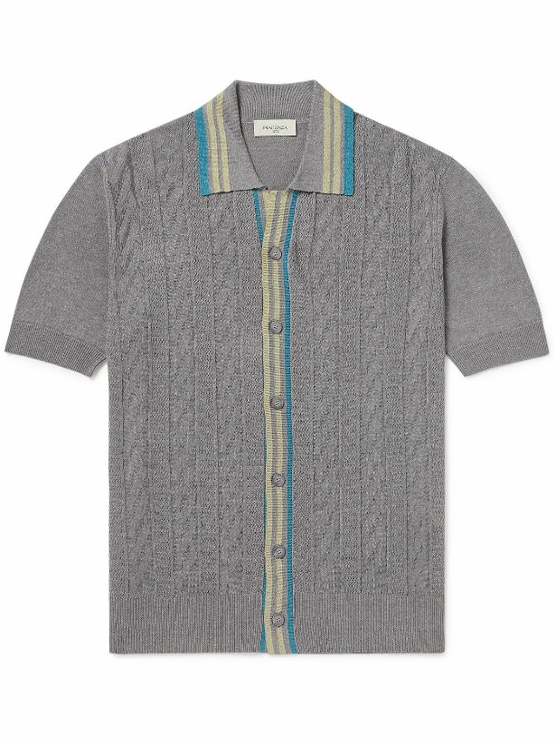 Photo: PIACENZA 1733 - Striped Cable-Knit Silk and Linen-Blend Shirt - Gray