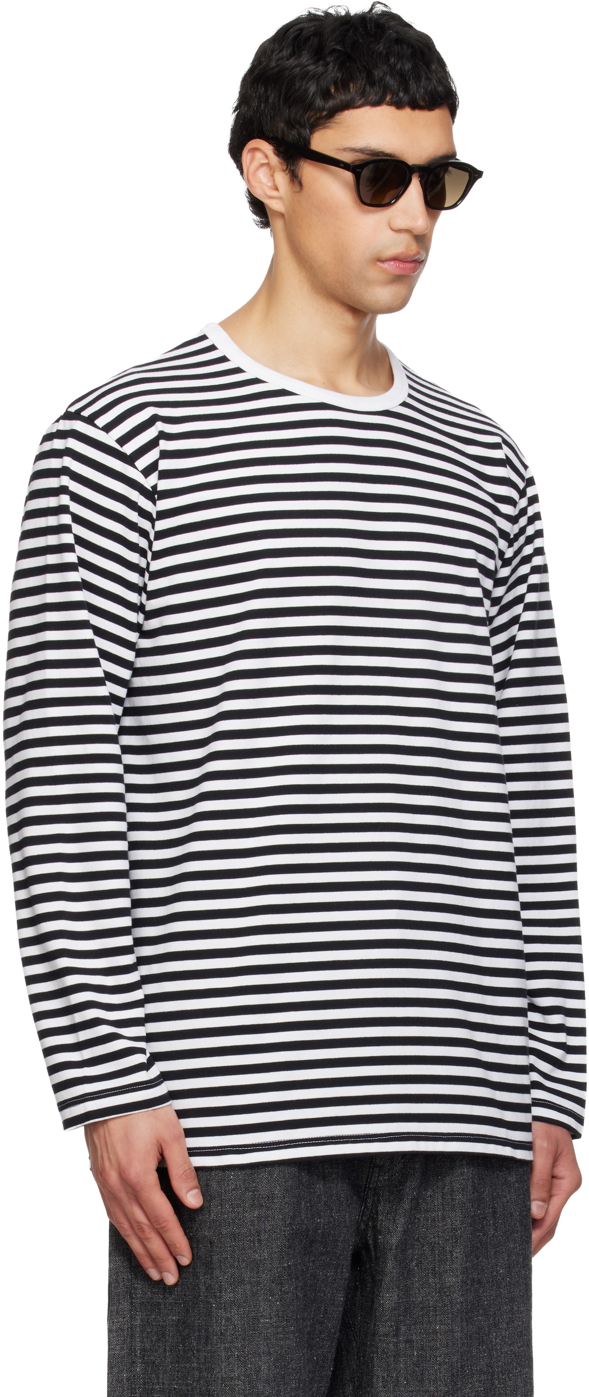 nanamica Black & White COOLMAX Stripe Jersey L/S T-shirt
