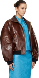 WILLY CHAVARRIA Brown Leather Ruff Rider Jacket