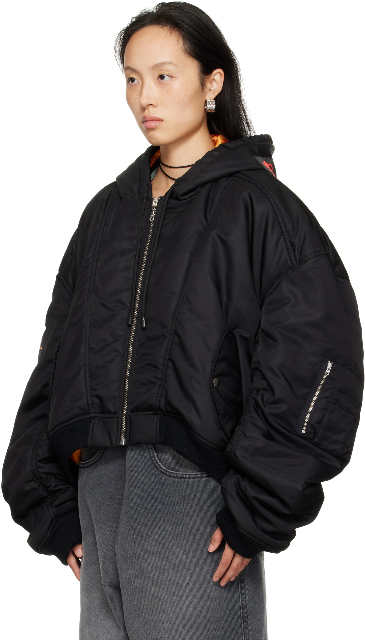 LU'U DAN Black Patch Bomber Jacket