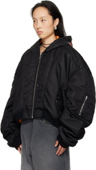 LU'U DAN Black Patch Bomber Jacket