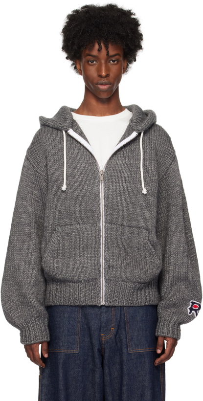 Photo: RICE NINE TEN Gray Hand Knitted Zip Hoodie