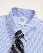 Brooks Brothers Men's Stretch Regent Regular-Fit Dress Shirt, Non-Iron Poplin Button-Down Collar Ground Alternating Stripe | Blue/Yellow