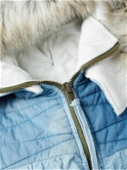 Greg Lauren - Scrapwork Faux Fur-Trimmed Quilted Cotton Hooded Jacket - Blue