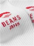 By Japan - Renown Ink Beams Japan Logo-Intarsia Ribbed-Knit Socks - White