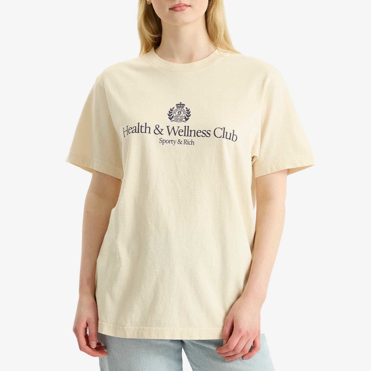 Sporty & Rich Women's H&W Crest T-Shirt in Cream