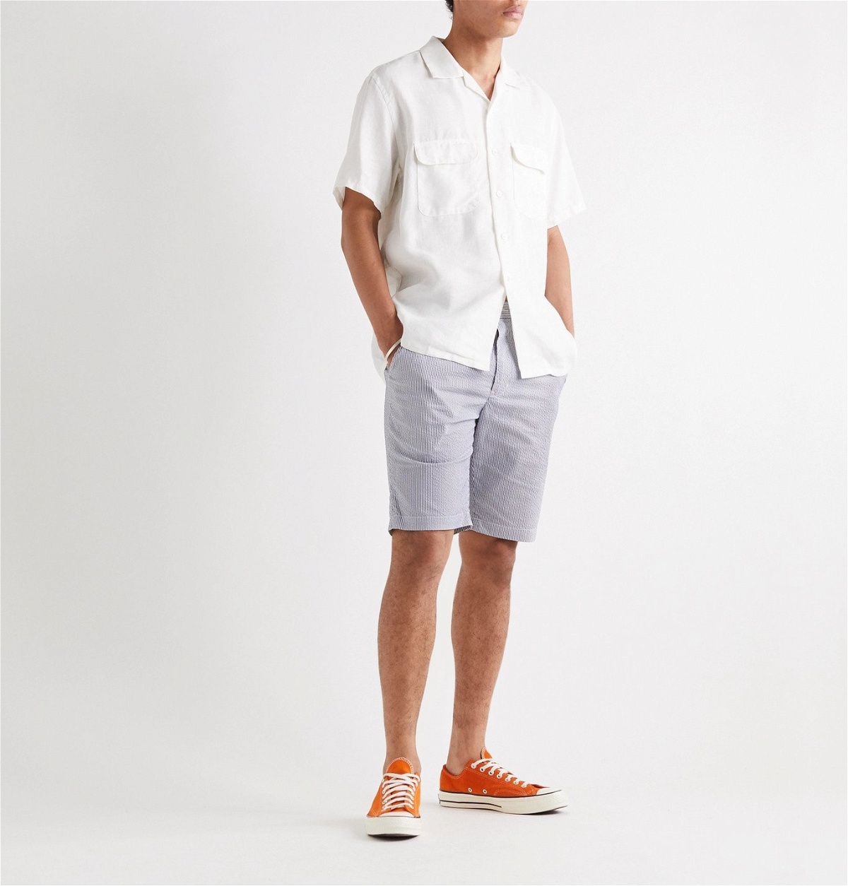 Beams Plus - Slim-Fit Striped Seersucker Shorts - White Beams Plus