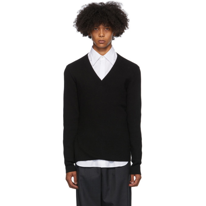 Photo: Dries Van Noten Black Slim V-Neck Sweater