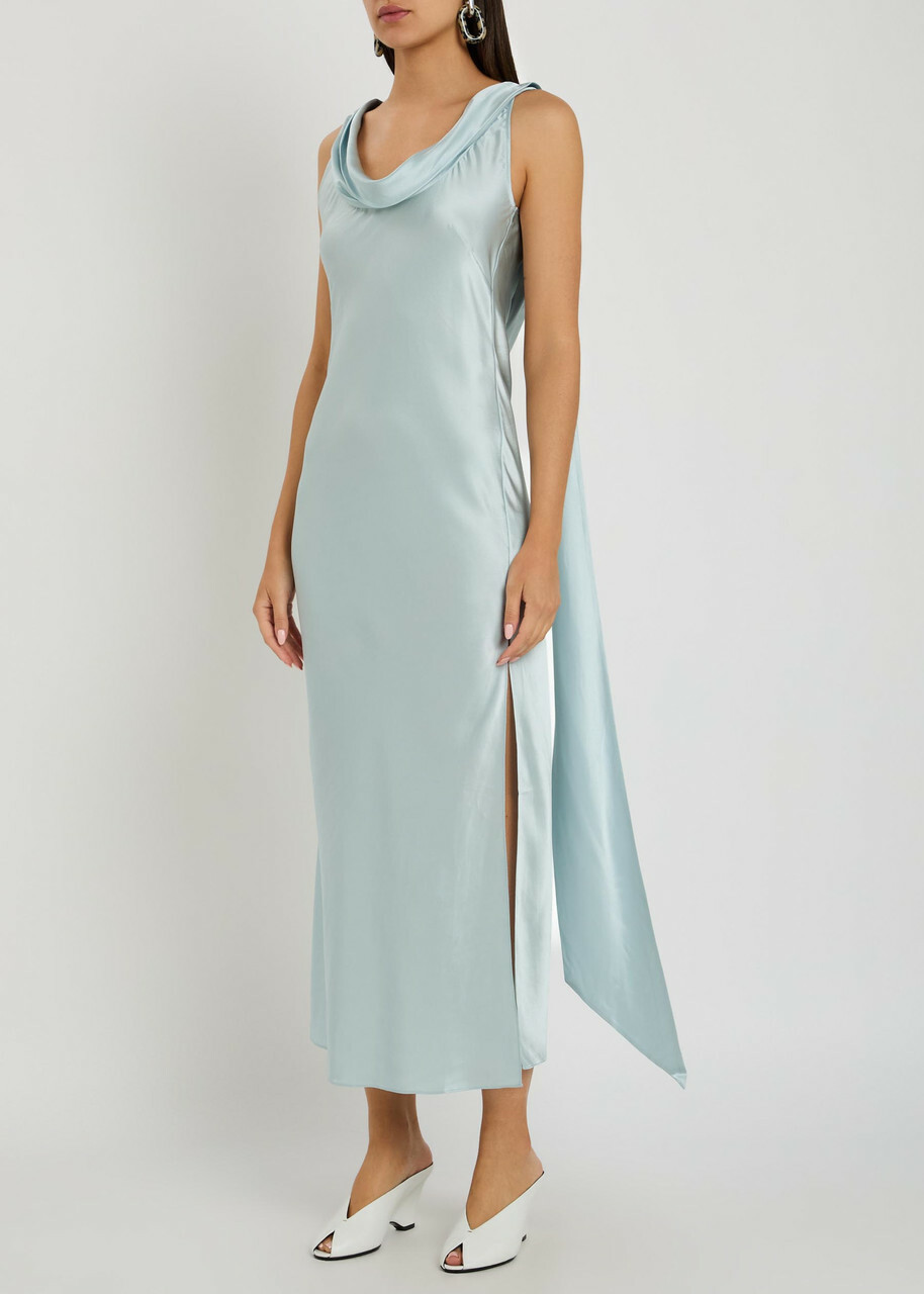 Acne Studios Draped Silk Midi Dress Light Blue