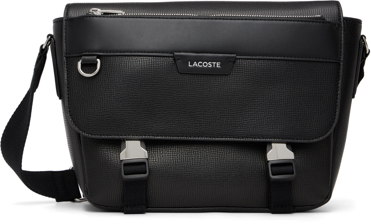 Lacoste Black Ossian Flap Close Leather Satchel Bag
