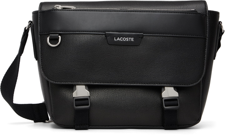 Photo: Lacoste Black Ossian Flap Close Leather Satchel Bag