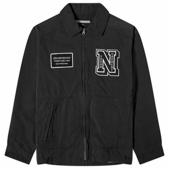 Photo: Neighborhood Men's Washed Zip Patch Work Jacket in Black