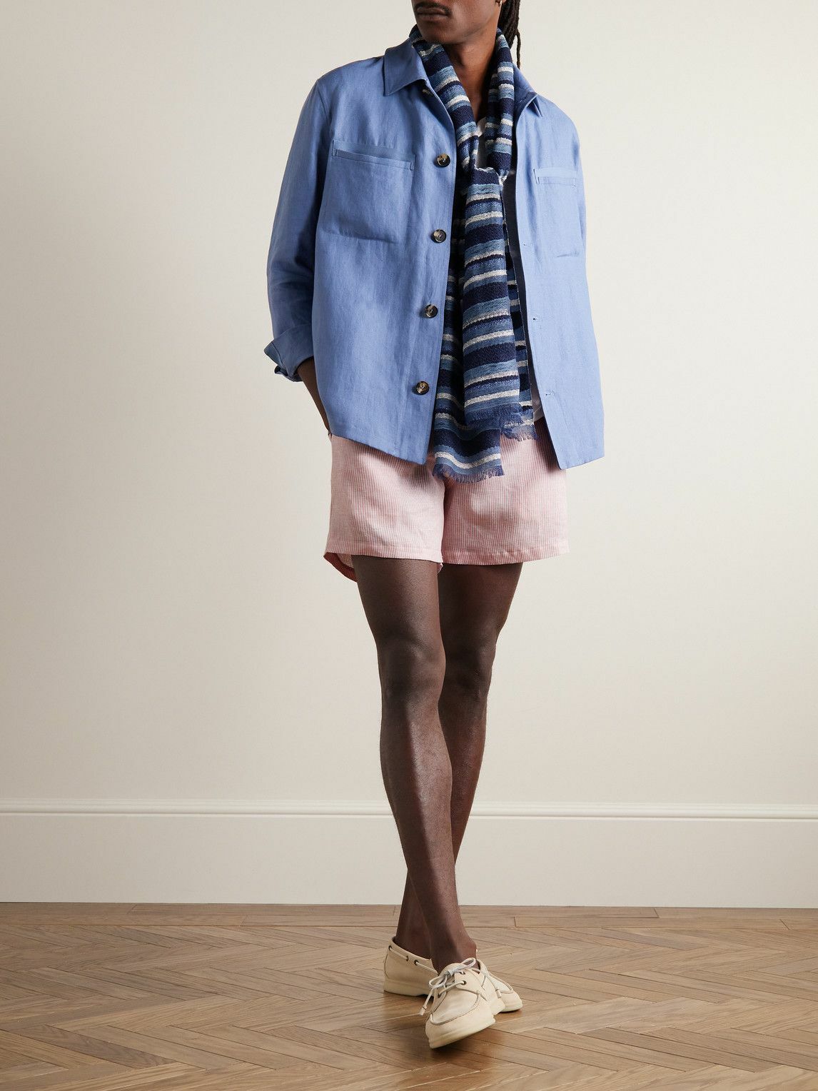 Loro Piana - Arizona Straight-Leg Striped Linen Drawstring Bermuda