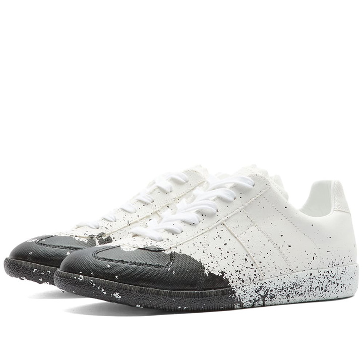 Photo: Maison Margiela Men's Painted Canvas Replica Sneakers in White/Black