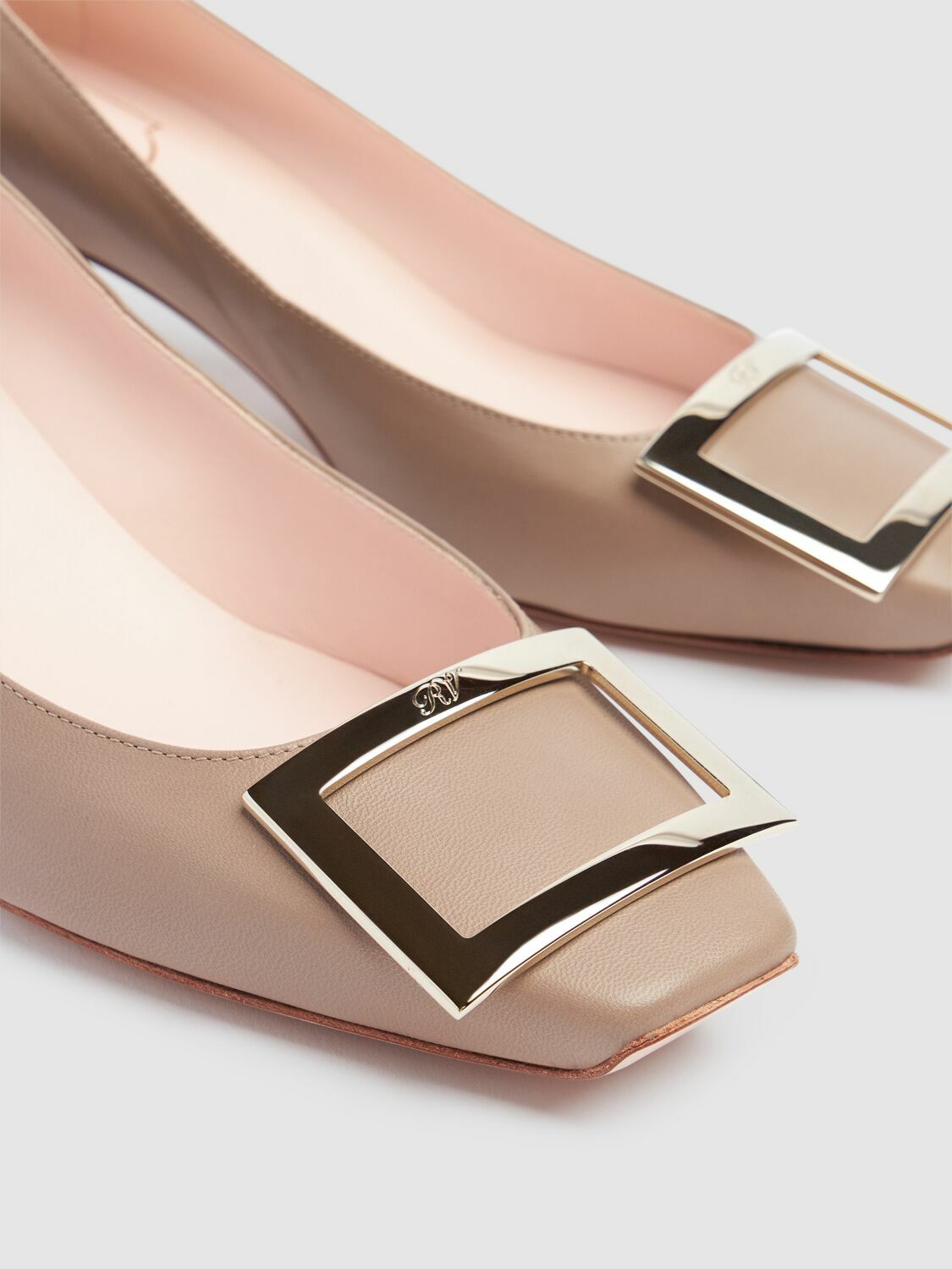 ROGER VIVIER 25S TROMPETTE SQUARE TOE HIGH HEELS 45MM IN PINK TWEED